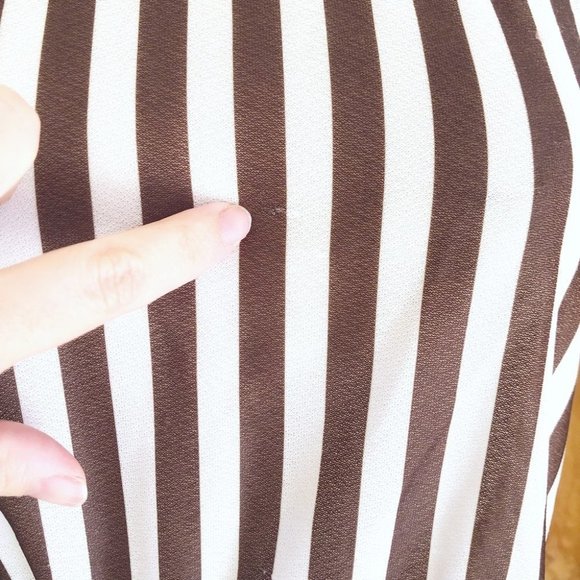 VTG 1970s Sheer Boho Prairie Brown & White Striped Union Made Ruffle Dress Small - Picture 6 of 9